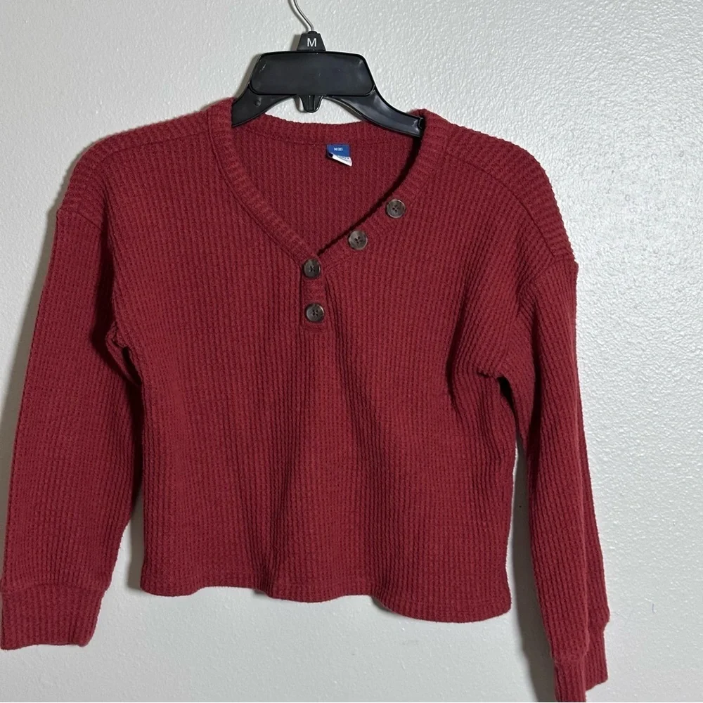 Old Navy Kids Girl waffle-knit Henley sweater Burgundy/maroon‎ Size M(8)